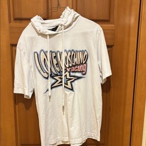 Love Moschino White Graphic T-shirt with hood.